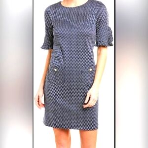 (8)🆕🌸Karl Lagerfeld🌸Blue/White Ruffle Sleeve Dress👗 Ptp 19 - 21"× L35"